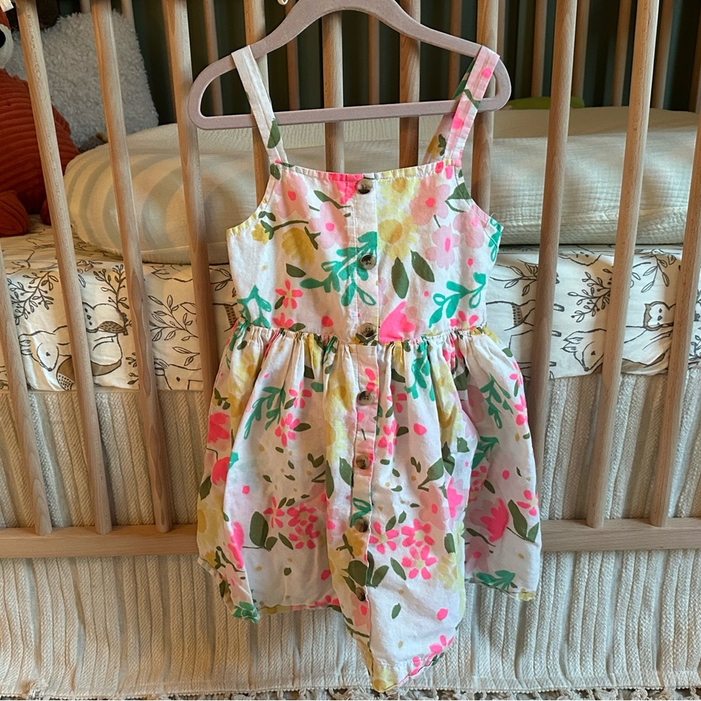 Cat & Jack Girl’s White Sundress with Pink and Green Floral Accents Small